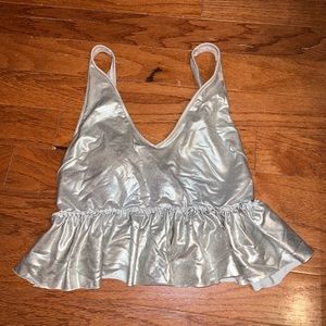 Kortni Jeane Metallic Silver V-Neck Swim Top